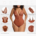Miniatyrbillede 4 af 5: Popilush Lace Shapewear Body til kvinder V-hals Mave Body Suit Strings Brun Rød Brown Red XL