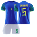 Miniatyrbilde 1 av 11: Fotballdraktsett Brasil borte blå nr. 20 Vinicius 10 Neymar 18 Jesus 22-23 2223 Brazil away number 5 #M