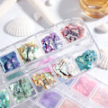 Miniatyrbillede 2 af 5: Abalone-skalfragmenter til neglekunst (stil 2), flerfarvede uregelmæssige abalone-skalfragmenter