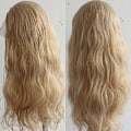 Pikkukuva 3 / 5: Pitkä luonnollinen kihara liimaton pitsi etuosa peruukki Gloden Blonde Syntheti