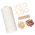 Miniatyrbild 2 av 4: JFJC Macrame-kit för nybörjare Bomullsmacrame-sladd med träpärlor Träringar Macrame-växthängarkit Macrame-tillbehör