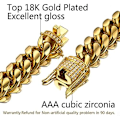 Miniatyrbillede 3 af 5: Herre Miami Cuban Link kæde i 18K guld 15mm rustfrit stål med CZ diamant choker (20,0 tommer)