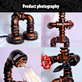 Miniatyrbilde 4 av 4: Industrielle robotlamper for gutter - Retro steampunk-lampe - Kul og søt bordlampe - Vannrørlampe for kontor, soverom, stue bB