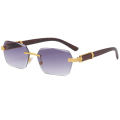 Miniatyrbild 1 av 7: 2024 Nya varumärket metall diamant skära solglasögon lyx herr solglasögon ramlösa fyrkantiga trä färg små solglasögon kvinnor skugga glasögon Gold/Grey Rimless Style Sunglasses