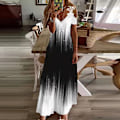 Miniatyrbilde 1 av 3: Kvinners sommer kort ermet lang kjole heklede maxi kjoler svart hvitt tie dye 3XL svart hvitt tie dye Black White Tie Dye S