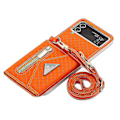 Pikkukuva 5 / 5: Lompakko Kotelo Yhteensopiva Galaxy Z Flip 4:n kanssa, Ristiriimu Lanyard PU Nahka Suojaava Kotelo Korttipaikoilla Oranssina Orange For Galaxy Z Flip 4
