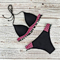 Miniatyrbilde 3 av 3: Bikinisett for kvinner med push-up og polstring - Badetøy for strand og svømming - Rosa Pink L