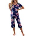 Pikkukuva 3 / 5: Naisten pyjama 2-osainen yöasu lyhythihainen T-paita ja capri-housut tummansininen tummansininen Navy Blue XL