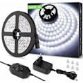 Miniatyrbillede 1 af 5: 5M Led 1200Lm Cool White Dimmable, 12V 6000K 300Leds 2835, Selvbærende Led Strip med Dimmer, Stik+Transformator, Indendørs Belysning til Møbler, Trapper, Soveværelse, Køkken