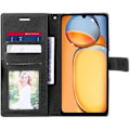 Miniatyrbillede 3 af 4: Etui til Xiaomi Redmi 13C, Stødsikkert PU læder etui med kortlomme og justerbart stativ, Retro Design - Sort