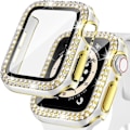 Miniatyrbillede 1 af 7: Bling Glass+ cover til Apple Watch Case 45mm 41mm 40mm 44mm 42mm 38mm Diamant bumper+skærmbeskytter iwatch serie 7 9 8 5 6 SE B hvidguld B white gold 38mm Series 321