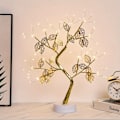 Pikkukuva 2 / 8: Kultainen lehtipuuvalo, kosketuskytkin, kaksois-USB/AAA-paristokotelo, LED kaunis ja maaginen bonsai-puuvalo