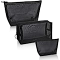 Miniatyrbillede 1 af 5: Mesh Kosmetikpose 3 Dele Rejse Toilettaske med Lynlås Makeup Organizer Tasker til Mænd og Kvinder (Sort)