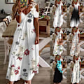 Miniatyrbilde 3 av 3: Kvinners sommer kort ermet lang kjole heklede maxi kjoler svart hvit tie dye 3XL solsikke Sun Flower M