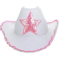 Pikkukuva 1 / 2: GiftExpress Valkoinen Huopa Cowboy-Hattu Pinkillä Sekvenssitähdellä, Country-Teemallinen Juhla Cowboy Pukeutumisleikki Hattu