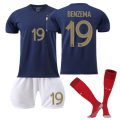Miniatyrbilde 6 av 11: Frankrike Hjemme Fotballdrakt VM 2022 Nr. 10 Mbappe 19 Benzema 11 Dembele Voksen 22-23 France home number 10 #24