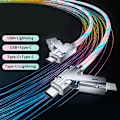 Miniatyrbillede 2 af 8: 4i1 180 roterende RGB Flow lysende USB opladningskabel Type C og A4