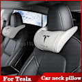 Miniatyrbild 2 av 5: Läder Bilhuvudstöd För Tesla Model 3 XSY 2022 Ländryggskudde Resehufvudstöd Tesla Model Y 2023 Tillbehör Bilinredning white headrest