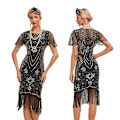 Miniatyrbilde 1 av 7: Plus Size 1920-talls Flapper Retro Kjole Great Gatsby Fest Tassel Perlebesatt Charleston Dansekjole Cocktailfest Aftenkjole kjole bare dress only XL