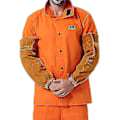 Miniatyrbillede 4 af 5: Læder varme- og flammehæmmende svejsearbejde ærmer til kvinder og mænd, okselæder svejsning oversleeve arm beskyttelse, orange A-YUHAO