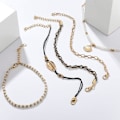 Miniatyrbillede 2 af 4: Bohemia Shell Charm Pendant Anklet Set 5 stk. Sort læderkæde flet