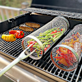 Miniatyrbilde 3 av 5: Rullende grillkurv, sylindrisk grillkurv i rustfritt stål 20x9x9cm