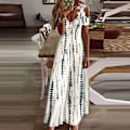 Miniatyrbilde 1 av 3: Kvinners sommer kort ermet lang kjole heklede maxi kjoler svart hvit tie dye 3XL stripe Stripe M