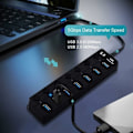 Miniatyrbilde 3 av 5: USB-hub, 7-porters USB 3.0-hub, USB-data multi-port hub-splitter med individuelle på/av-brytere, USB-forlengelse for MacBook