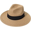 Miniatyrbillede 1 af 5: Dames Halm Panama Hat Fedora Strand Solhat Bred Skygge Halm Rulle op Hat UPF 50+ Fedora Khak Fedora Khaki One Size