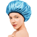 Pikkukuva 4 / 5: Korkki, erittäin suuri kolmikerroksinen korkki kuivausfunktiolla naisille Mikrokuitu Terry Silky Satin 100% vedenpitävä uudelleenkäytettävä pitkä Ha Blue