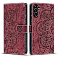 Miniatyrbillede 1 af 4: Frosted Læder Etui til Mandala Emed Retro Telefon Rød(FQ) Red For Samsung Galaxy S23 FE 5G