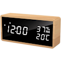 Miniatyrbild 1 av 4: Trädigital väckarklocka, USB-driven elektronisk väckarklocka med snooze-funktion, LED-display för tid, temperatur och luftfuktighet
