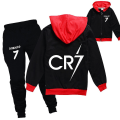 Miniatyrbild 1 av 5: Cristiano Ronaldo Cr7 Cosplay Kostymer Barn Fotboll Idol Dragkedja Hoodies Byxor Flickor Barn Hög Kvalitet Bomull Kläder Set Svart 100