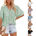 Miniatyrbilde 1 av 5: Kvinners V-hals Chiffon Trykte V-hals Avslappede Bluse Skjorte Topper Green L