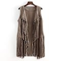 Pikkukuva 3 / 5: 1970-luvun naisten tupsuinen hihaton liivi 70-luvun retro hippi keinonahkainen hapsuliivi Cardigan Beige Beige 2XL