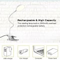 Miniatyrbillede 3 af 5: LED-bordlampe, læselampe, 3 farver og 3 dæmpbare, 20 LED-klemmelampe 360° fleksibel, 2500 mAh klemlampe