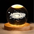 Miniatyrbilde 1 av 2: 3D Galaxy Solsystem Krystallkule Nattelys Saturn Måne Planet Lasergravering Sengelampe Skrivebordslampe Med Base Gave Galaxy