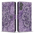 Miniatyrbillede 1 af 4: Frosted Læder Etui til Mandala Emed Retro Telefon Lilla(FQ) For Samsung Galaxy S24 FE 5G Purple