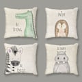 Miniatyrbild 1 av 5: Barnkuddar 18×18 tum set med 4 kuddfodral (flodhäst, zebra,