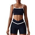 Miniatyrbilde 1 av 6: YJ 2-delt Yogaantrekk Fargeblokk Spaghettistropp Kryss i livet Dame Sports Yogaantrekk for Løping Shorts Avansert Svart 12/L