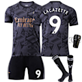 Miniatyrbillede 7 af 11: 22-23 Arsenal udebane sort nr. 7 Saka 9 Lacazette 19 Pepe 14 Aubameyang fodbolduniformssæt Size 9 with socks XS