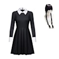 Pikkukuva 1 / 5: Wednesday Addams -asusetti aikuisille ja lapsille, peruukki mukana With wig 110