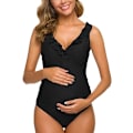 Miniatyrbillede 4 af 5: One Piece Graviditets Ruffle Badetøj Rygløs Monokini Dyb V-hals Sort XL XL
