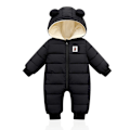 Miniatyrbild 1 av 5: Baby Vinteroverall med Huva, Snöoverall Pojkar Flickor Långärmad Overall Varma Kläder Present (Svart, 90cm)