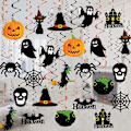 Pikkukuva 1 / 6: Halloween-koristeet riippuvina pyörteinä - 12 kpl riippuvaa Halloween-kattovirtaa - Suurikokoinen haamu, kurpitsa, noidat pyörteissä