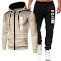 Pikkukuva 1 / 7: Miesten syksy-talvi treenisetti, urheiluvaatteet, huppari, takki, hupun alla oleva pusero, verkkarit khaki-musta Khaki-Musta Khaki-Black XL