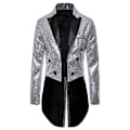Pikkukuva 4 / 4: Miesten Kiiltävä Sekvenssit ja Glitterillä Koristeltu Blazer Takki Miesten Yökerho Prom Puku Blazer Puku Homme Laulajat Lavavaatteet Smoking Uusi Hopea Silver 2XL