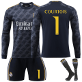 Miniatyrbillede 1 af 2: Madrid COURTOIS #1 2023/2024 RM Langærmet Efterår/Vinter Udebanetrøje/Shorts/Sokker Sæt Ungdom Børnestørrelser 26