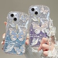 Miniatyrbillede 2 af 8: Kompatibel med iPhone til kvinder/piger, Sød Butterfly Glitter Bling med Armbånd Anti-Ridse Stødsikker Etui til iPhone, Blå med Armbånd Blå Blue iPhone 11 Pro