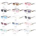 Miniatyrbild 7 av 7: 2024 Lyxiga märkesdesigner Diamantslipade Ramlösa Solglasögon Kvinnor Trä Färg Ram Liten Rektangel Män Solglasögon med Anpassad Logotyp C8 2024 New Rimless Sunglasses